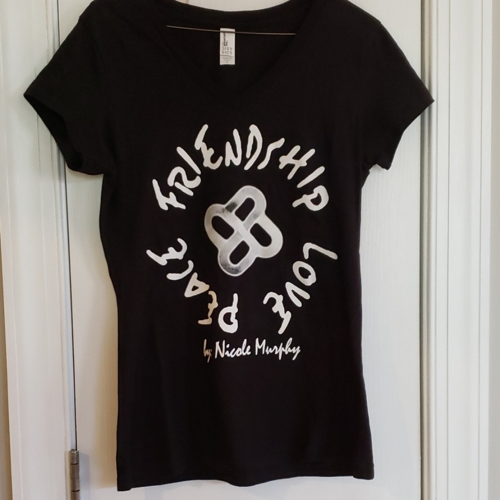 Nicole Murphy V-neck Black Tshirt Size L